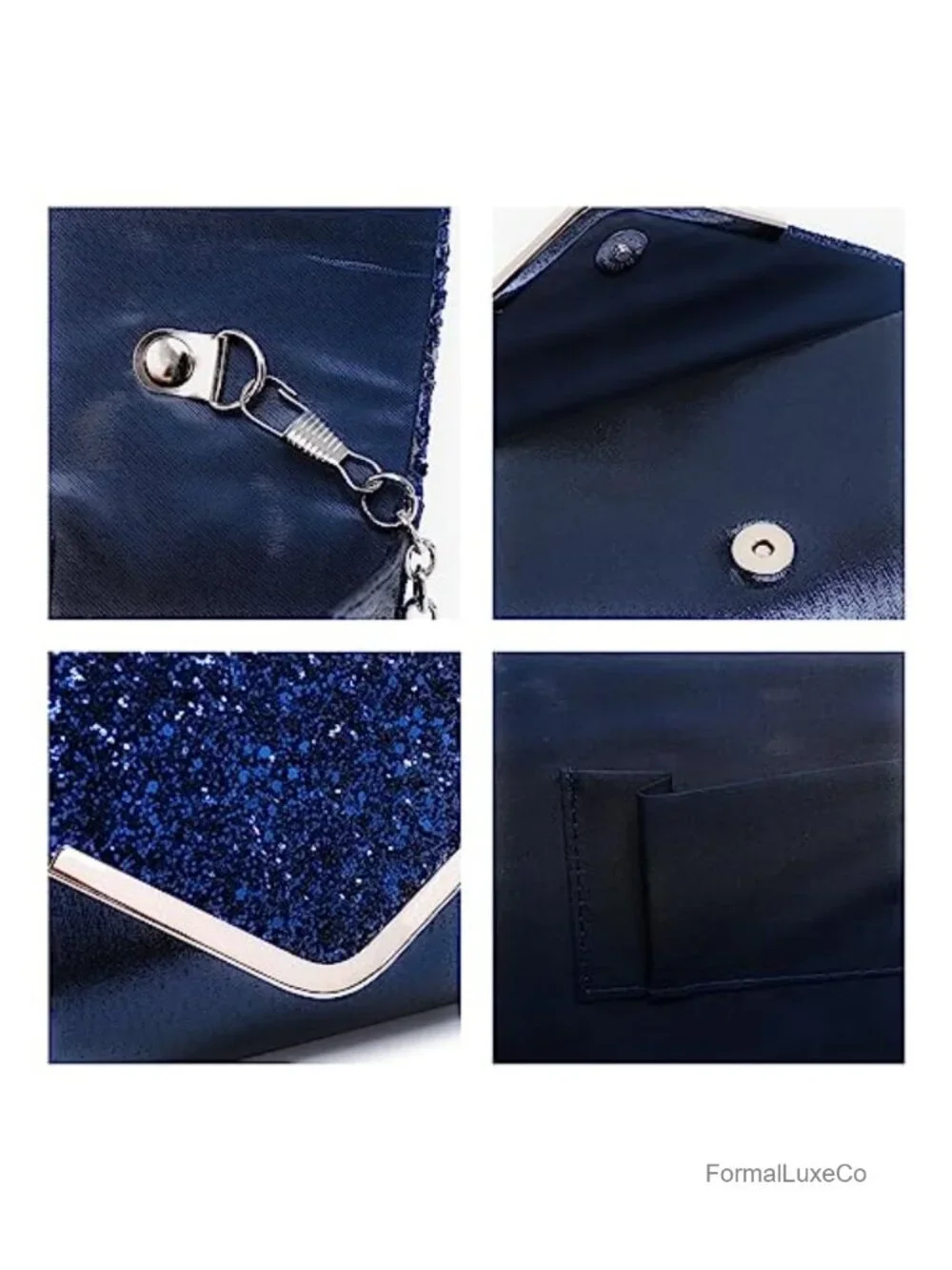 Glitter Envelope Evening Clutch with Detachable Chain Strap